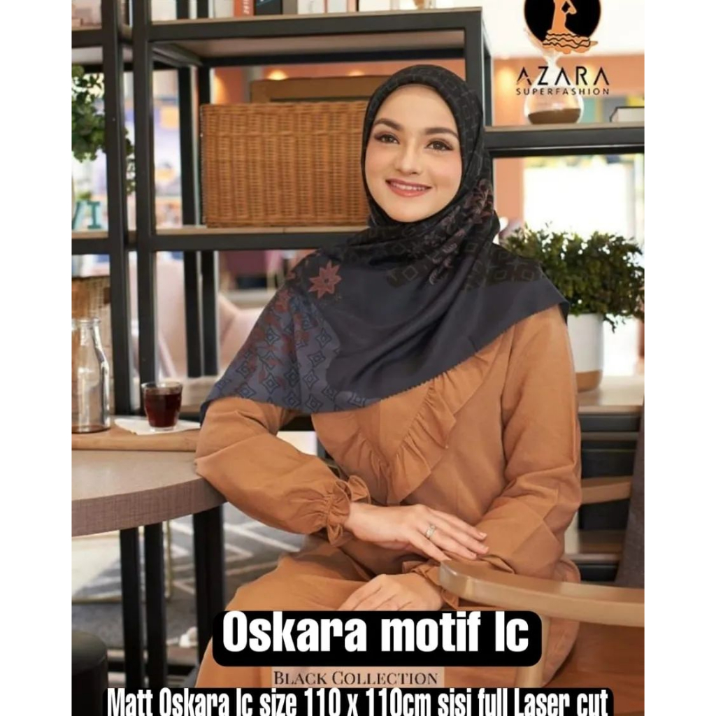 Jilbab Segiempat Oskara Ori Azara - HIJAB MOTIF KHUSUS HITAM - PART 2 BLACK SERIES VOAL MIRACLE PRINT