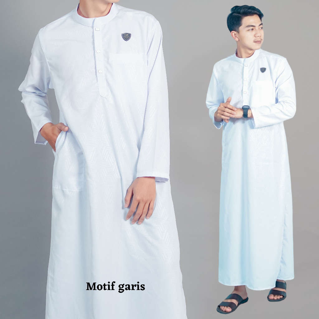 AL-HURUMAT jubah pria dewasa dan remaja lengan panjang kain embos motif viral