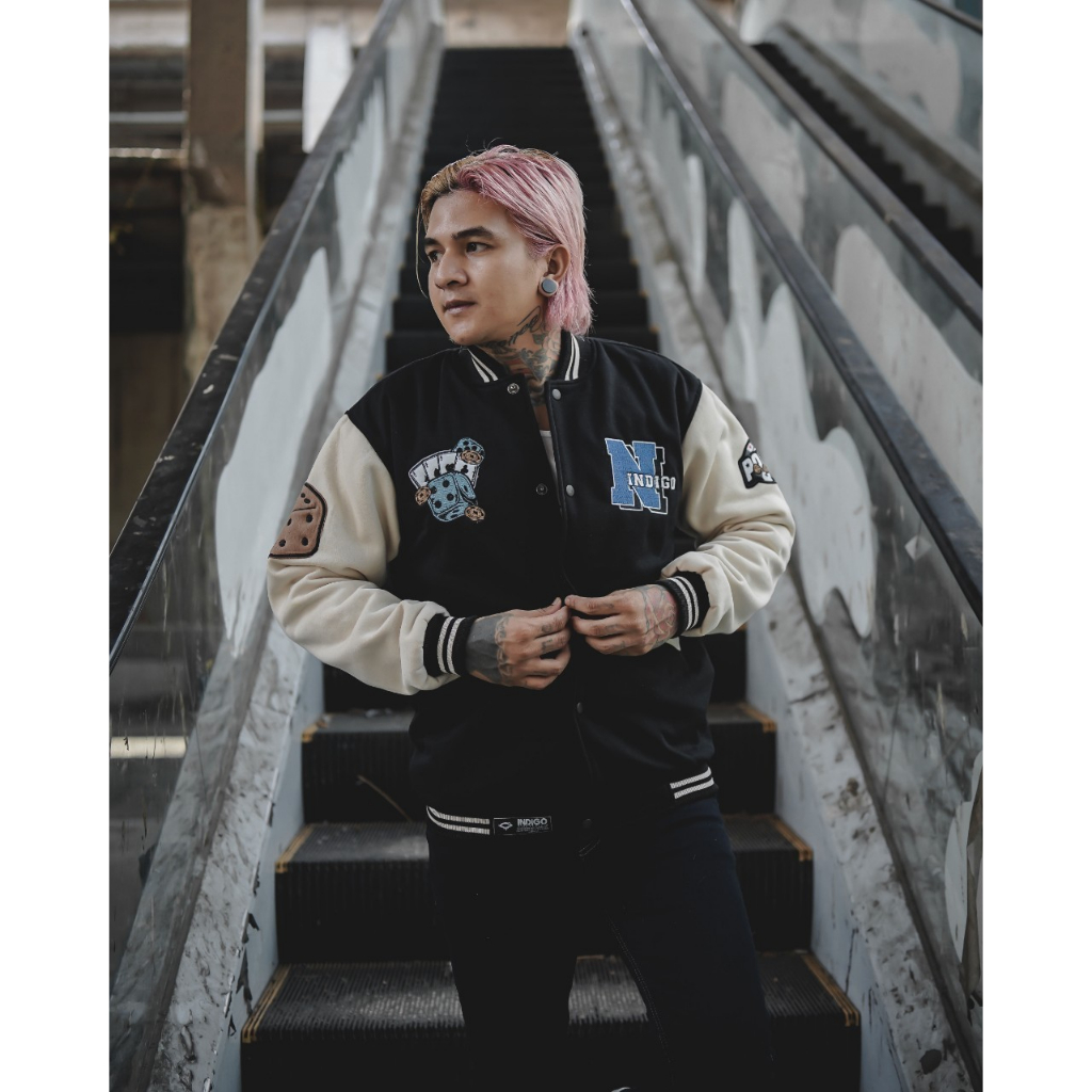 POSEIDON - Jaket Varsity INDIGO DICE AND POKER CARDS M - XXL Pria Wanita Premium