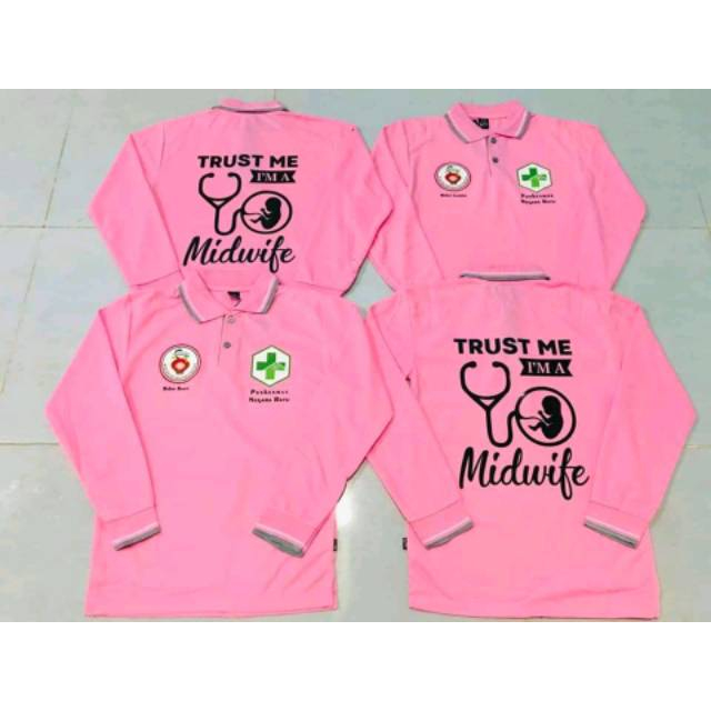 POLO BIDAN TRUST ME I AM MIDWIFE LENGAN PANJANG - BAJU KERAH MIDWIFE - BAJU BIDAN