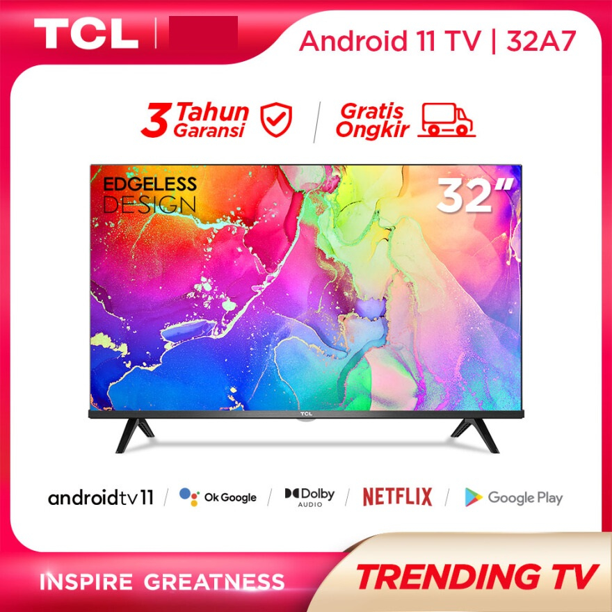 TCL 32 inch Android 11 Smart TV Digital LED TV | 32A7 | Garansi Resmi | 100% Baru / BNIB