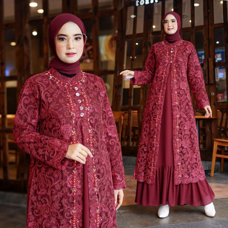 Gaun + Cardigan Milenia Payet Original Butik