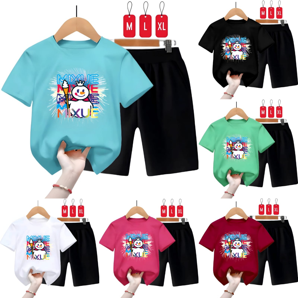 Setelan Kaos Anak MIXUE GRAFIC Bahan Katun COD