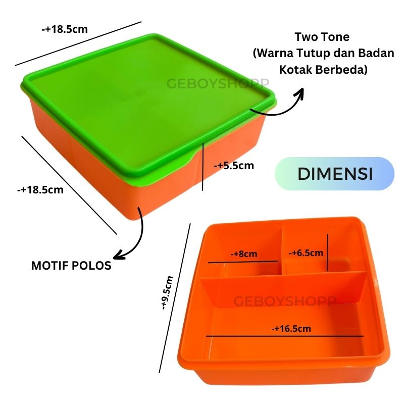 Kotak Makan / Kotak Bekal / Lunchbox Sekat 3 Doff 2 Warna Foodgrade PP5 AW02