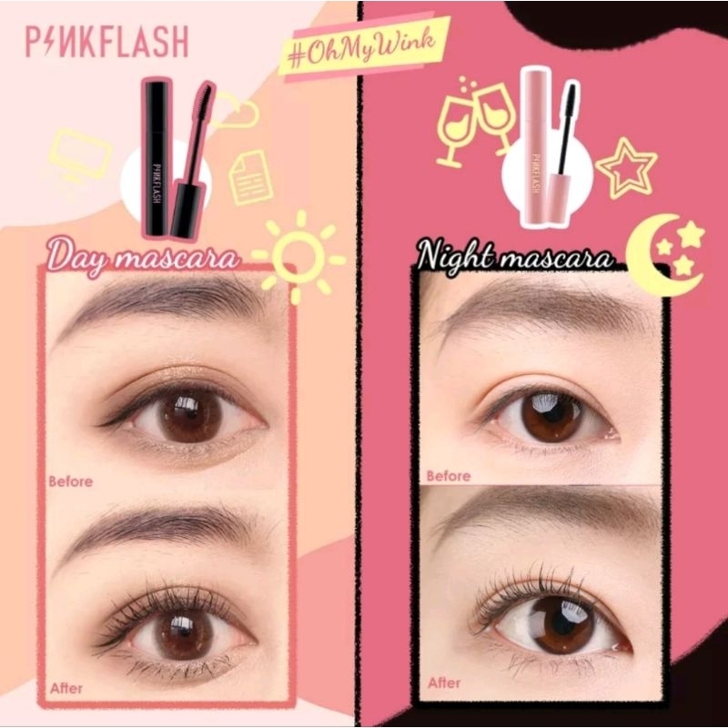 Pinkflash Mascara Day / Night Lengthening Volume Waterproof Longlasting Black / Pink