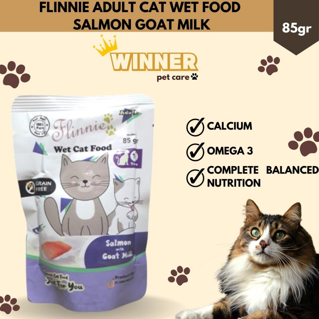 Flinnie Adult Cat Wet Food Salmon Goat Milk Pouch 85gr