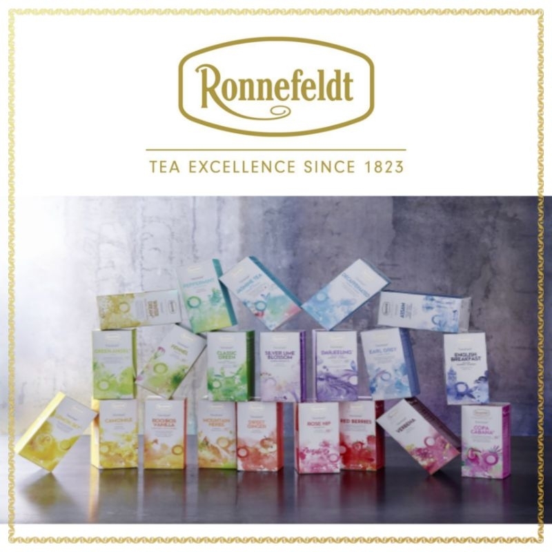 RONNEFELDT TEAVELOPE CLASSIC GREEN - ENGLISH BREAKFAST - VERBENA - CAMOMILE KAMILLE - JASMINE TEA 1,5 G