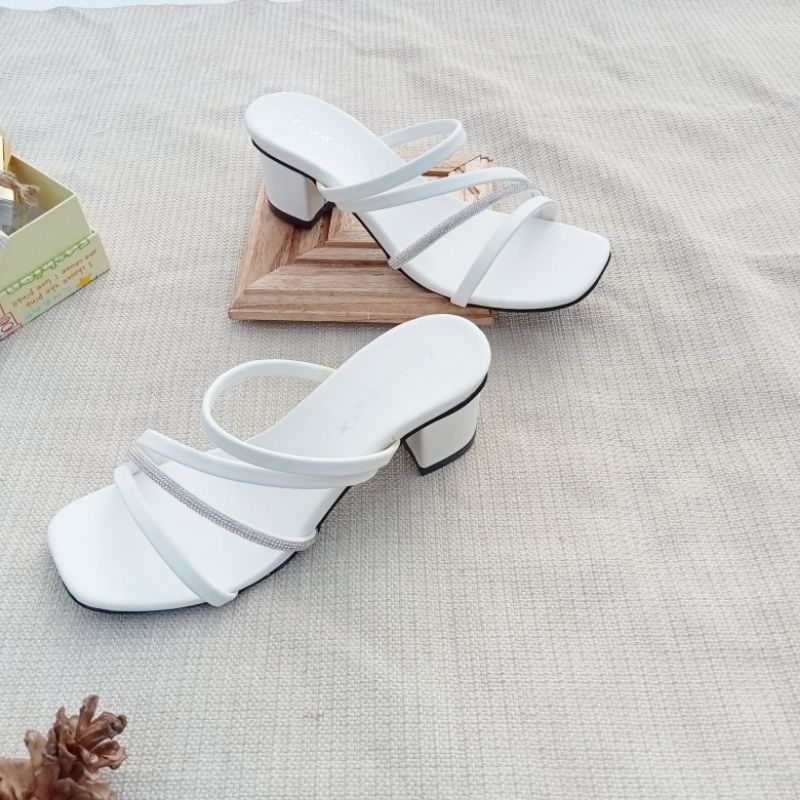 mqstars Sandal Heels Wanita Tali Slide Hak Tahu Chunky 5cm Terbaru