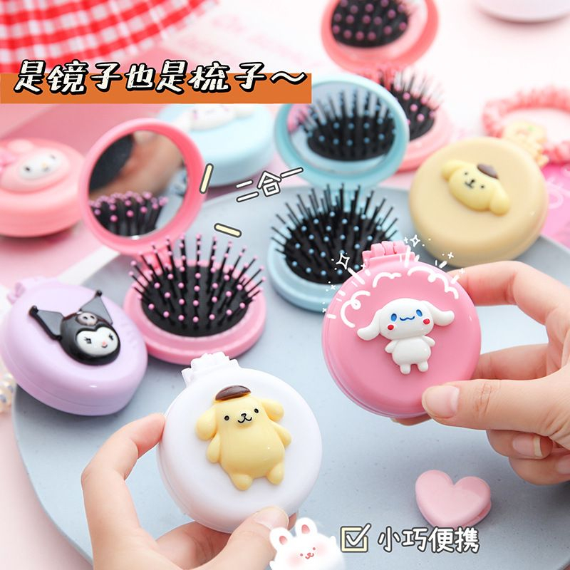 CM0121 Sisir kaca bulat sanrio 2in1 set sisir cermin sisir lipat kaca motif cinnamorol