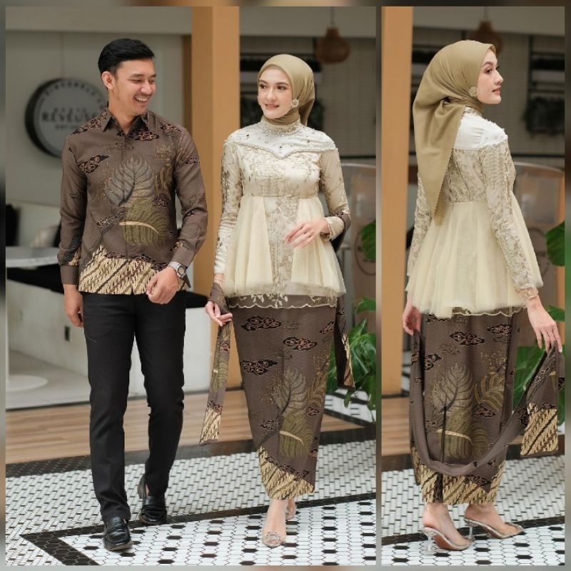 BATIK OFFICIAL - Batik Couple Renata Set Tunik Kebaya Kondangan Tunangan Baju Couple Pasangan Terbaru Couple Batik Modern