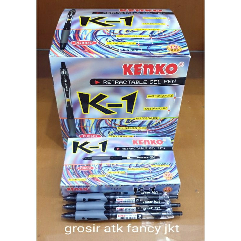 

Al ( 12 buah ) K1 Pulpen Pen Pena Gel K-1 Kenko 0.5 mm Clicker Cetrek Hitam