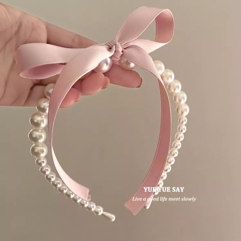 Pearl headband with bow korean style bando mutiara pita