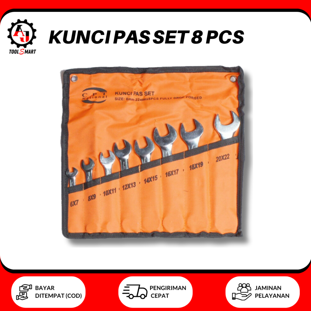 Kunci Ring / Kunci Pas Set 8 PCS 6-22MM CPT National Open End Wrench Lengkap