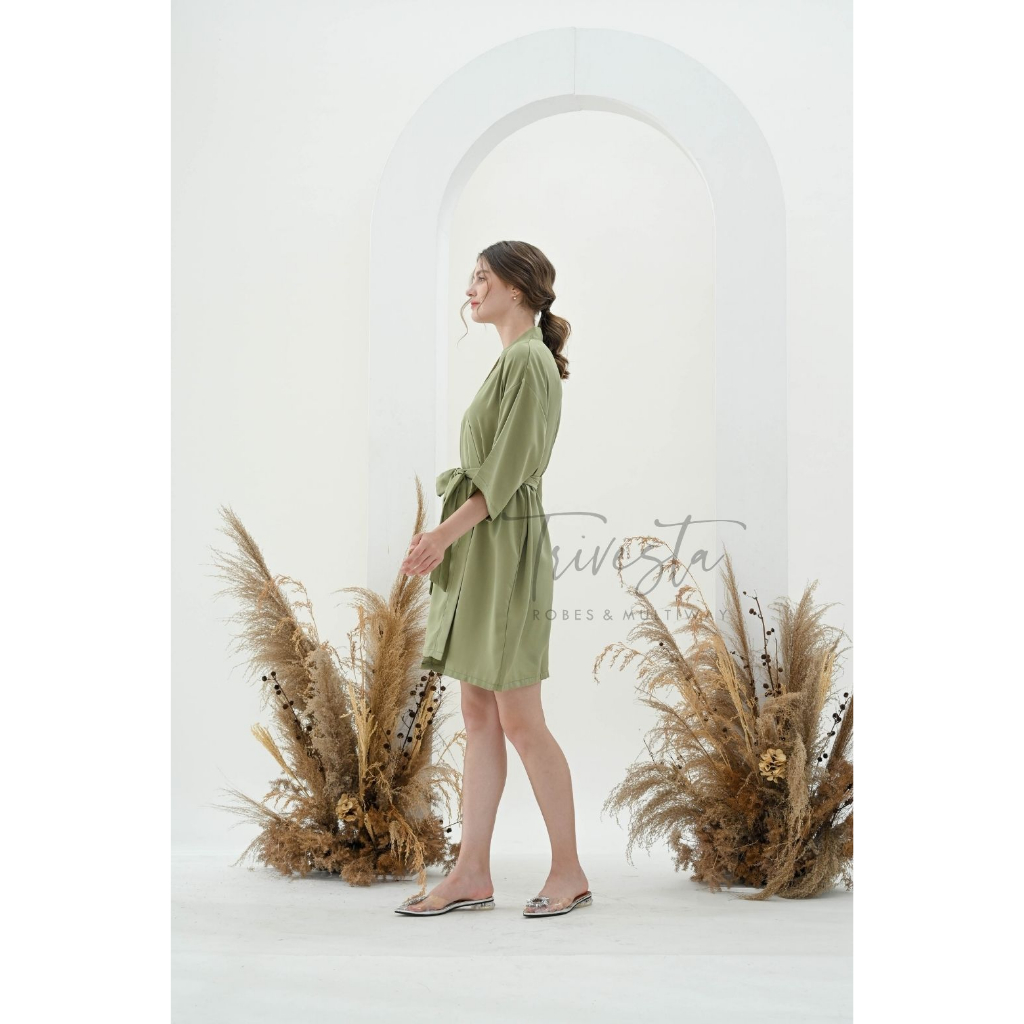 Trivesta Robes - Basic Robe Sagee Green - Kimono Robe Bridesmaid Satin + Free Bordir (Tulisan Bebas Bisa Nama)