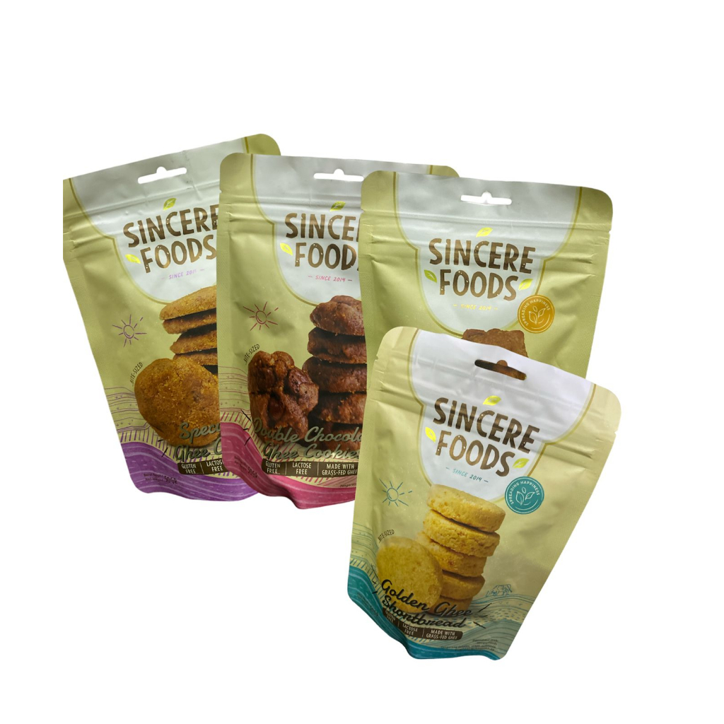 Sincere Foods Ghee Cookies Speculaas Macademia Golden Shortbread Double Chocolate 50gr