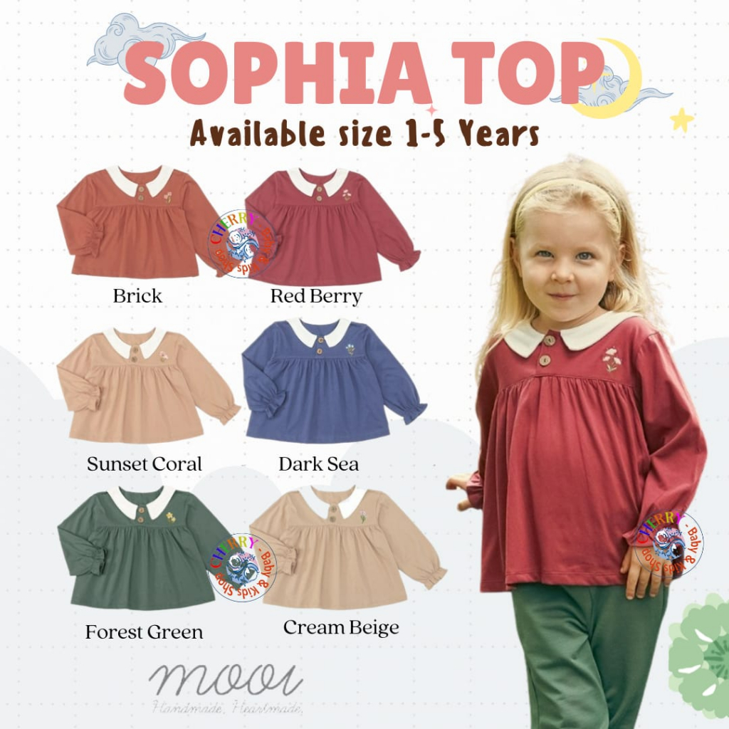 Mooi Sophia Top 1-5 Tahun Blouse Panjang Bordir Fashion Anak Perempuan Muslim Raya Lebaran CBKS