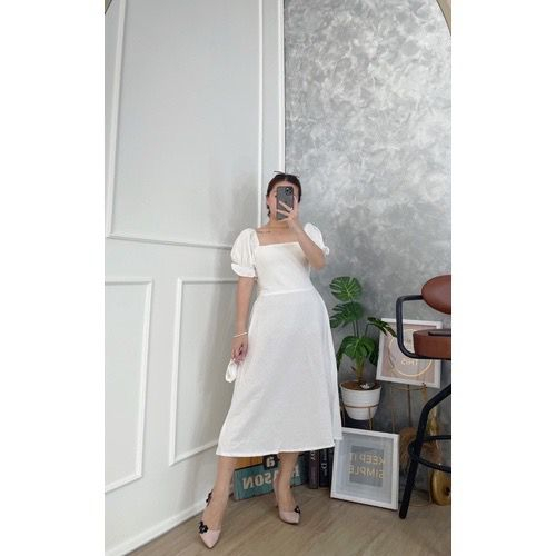 Basic id fashion Dres wanita lengan pendek  / Midi Dres cey krinkle / Dres korean style smock belakang