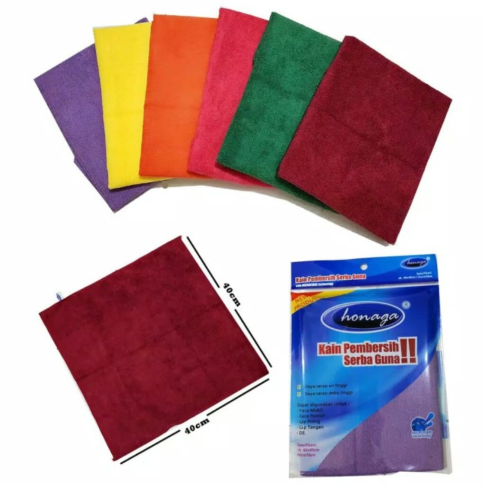 Kain Lap Pembersih Microfiber Honaga 40x40 Tebal 320GSM Handuk Mikrofiber Motor Mobil Serbet Serbaguna Murah Grosir