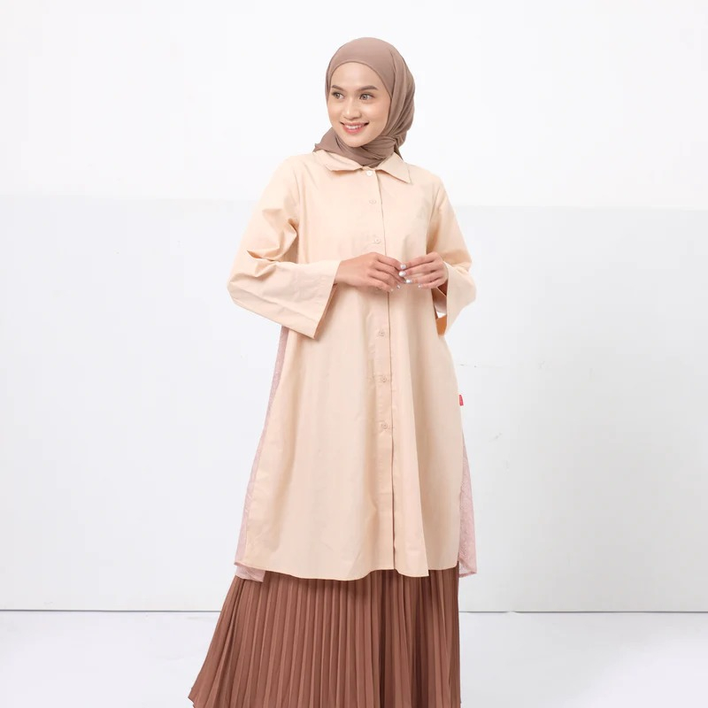 Atasan baju tunik pakaian wanita fashion muslimah L tunic lace katun dauky