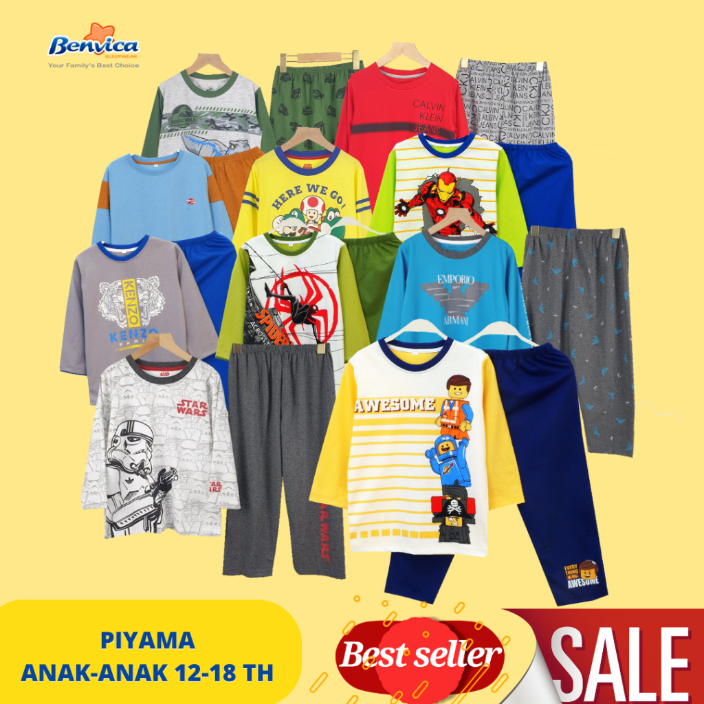 BAJU TIDUR SETELAN ANAK LAKI LAKI PIYAMA KAOS ANAK BANYAK MOTIF KARAKTER USIA 8-18