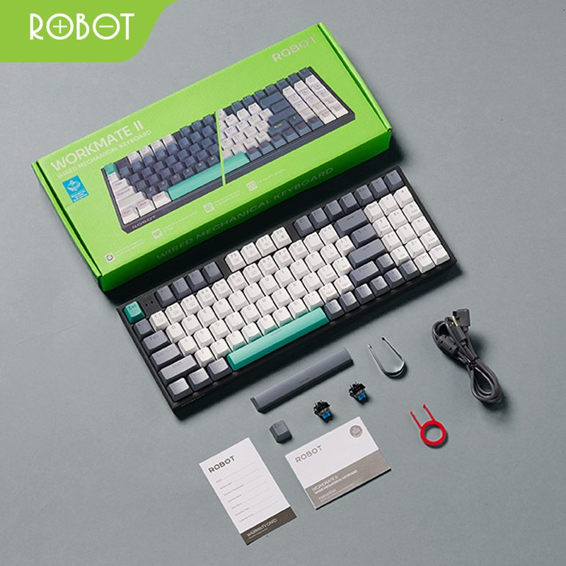 ROBOT WORKMATE II Mechanical Wired Keyboard Gaming 94 Keys PBT Keycaps - WHITE+GREY