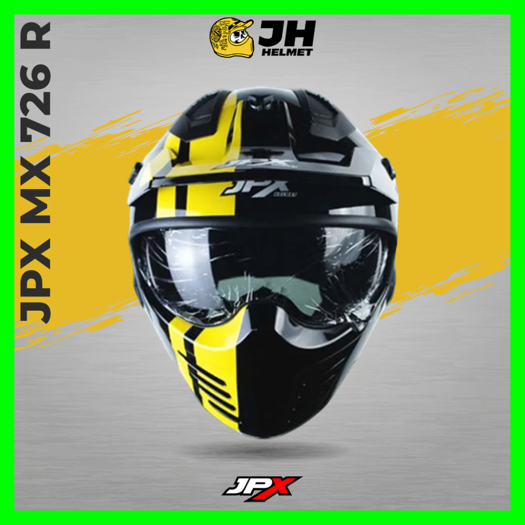 Helm JPX MX 726R MX04 Marz Super Black Yellow | Black Glossy Yellow | Helm Full Face | JUAL HELM