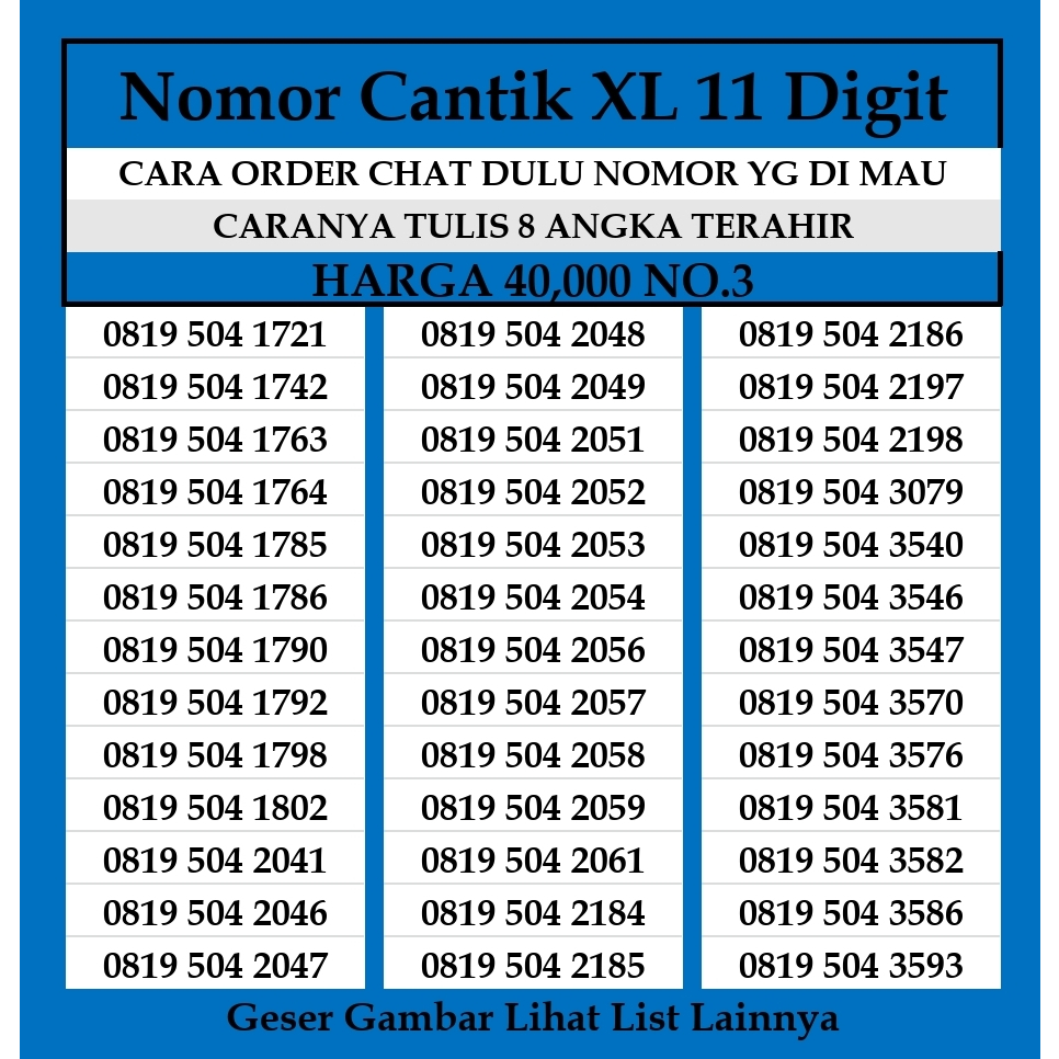 Kartu Perdana XL 11 dan 12 Digit  4G LTE Nomor Cantik Prabayar Murah