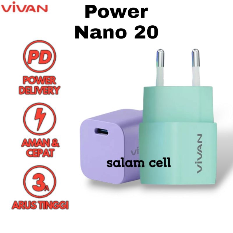 Charger VIVAN Charger Nano Fast Charging 20W 3A Type-C (PD) Multi Protection Garansi 1 Tahun