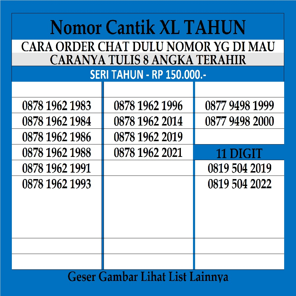 Nomor Cantik XL 4G Tahun 50  Nomer Axiata Kartu Perdana