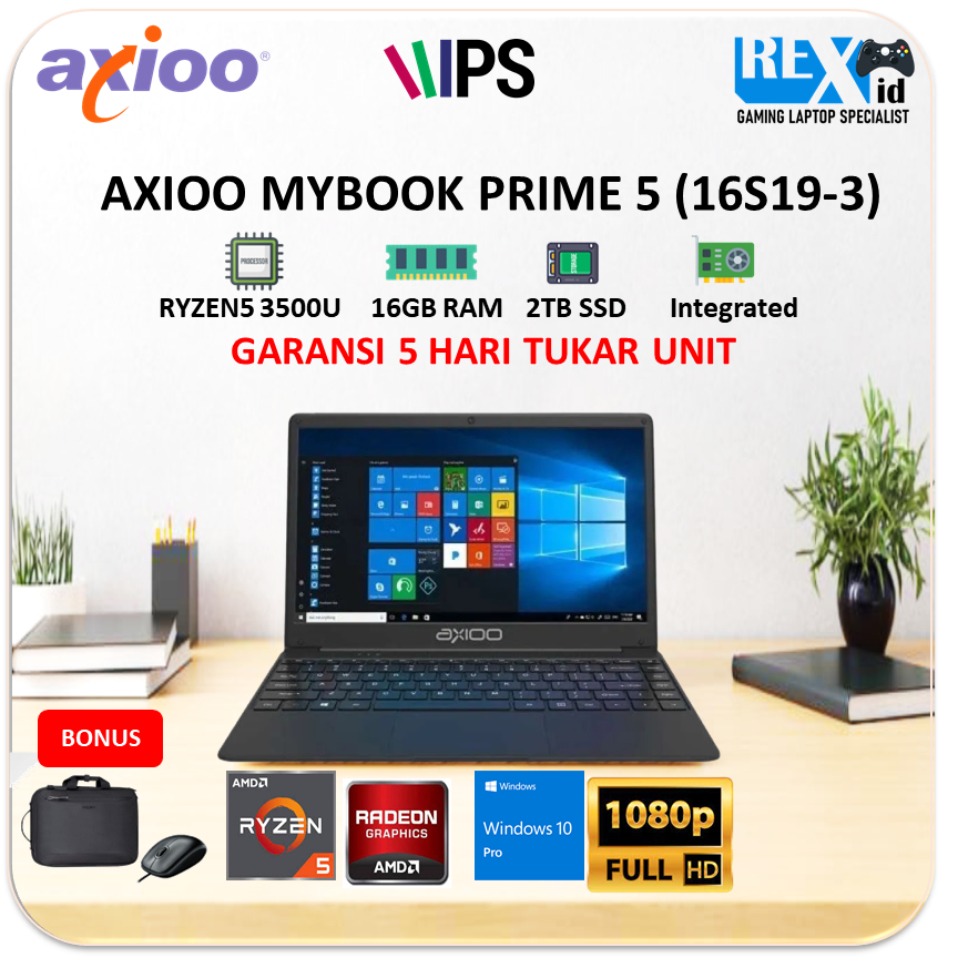 AXIOO MYBOOK PRIME 5 (16S19-3) (Ryzen 5 3500u 16gb 2TBssd W10Pro 14.0inch FHD IPS TKDN)