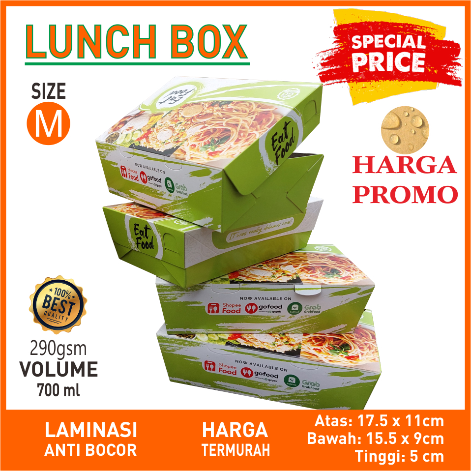 Lunch Box Size M Hijau Kotak Makan Kertas Brown Paper Box Makanan Dus Kraft Laminasi Box Nasi Ayam M