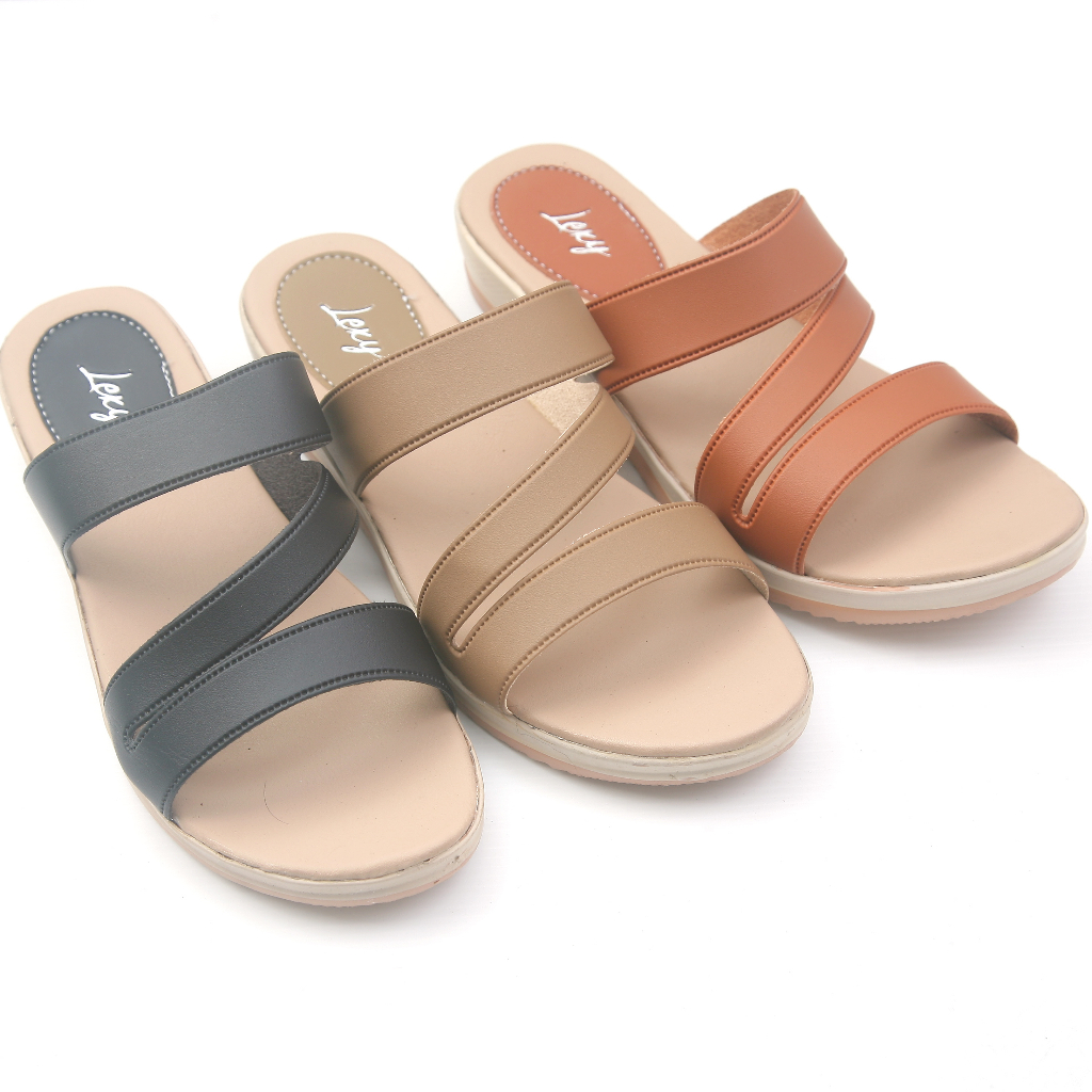 Lexy Sandal Wanita Tali Kulit Selop Sendal Cewe Casual Slip On