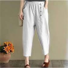 FS - Buggy Pants Celana Boyfriend Wanita Bahan Linen Rami Korean Style