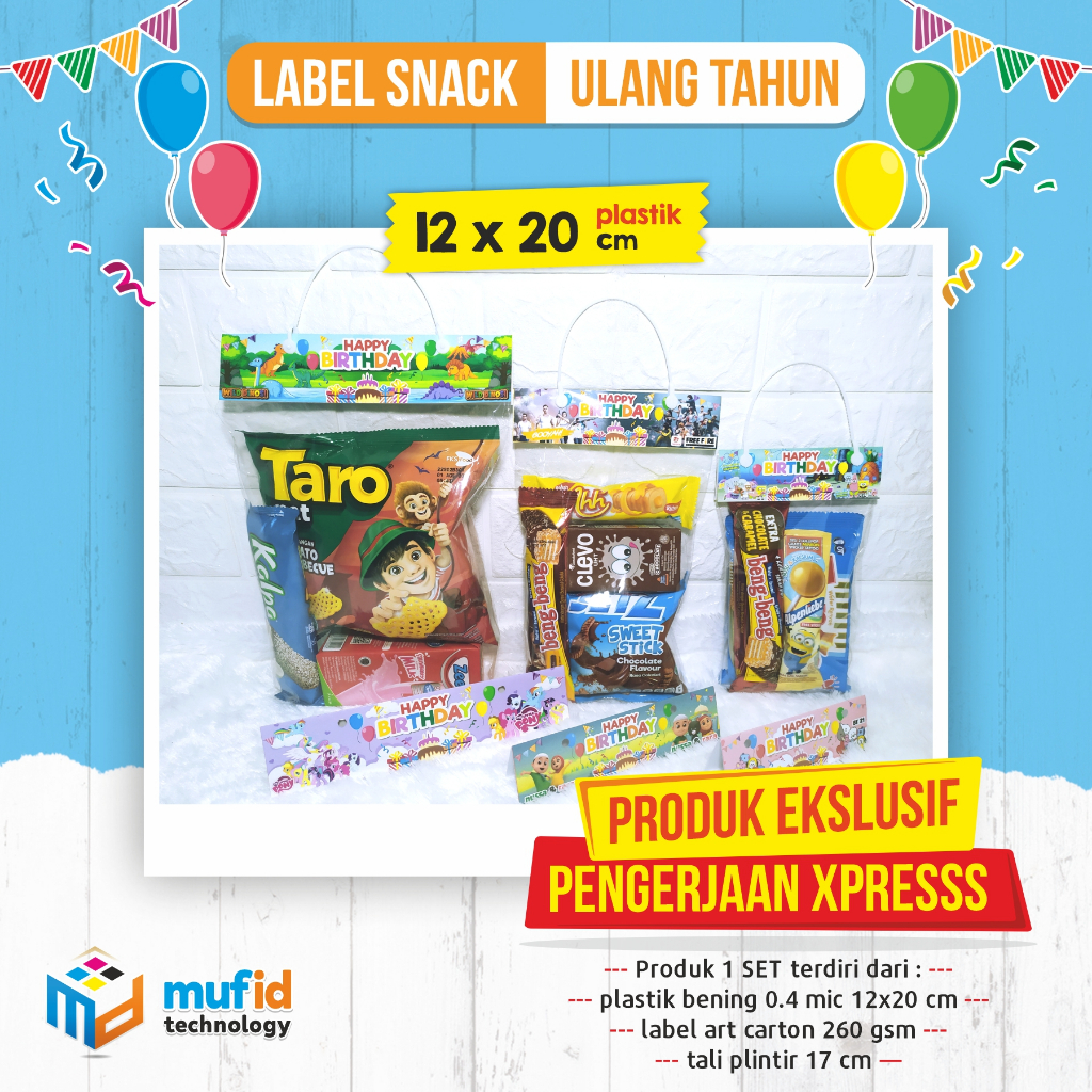 

10SET Label Snack Ultah (Plastik 12x20 cm, Label, Tali) No.1-20