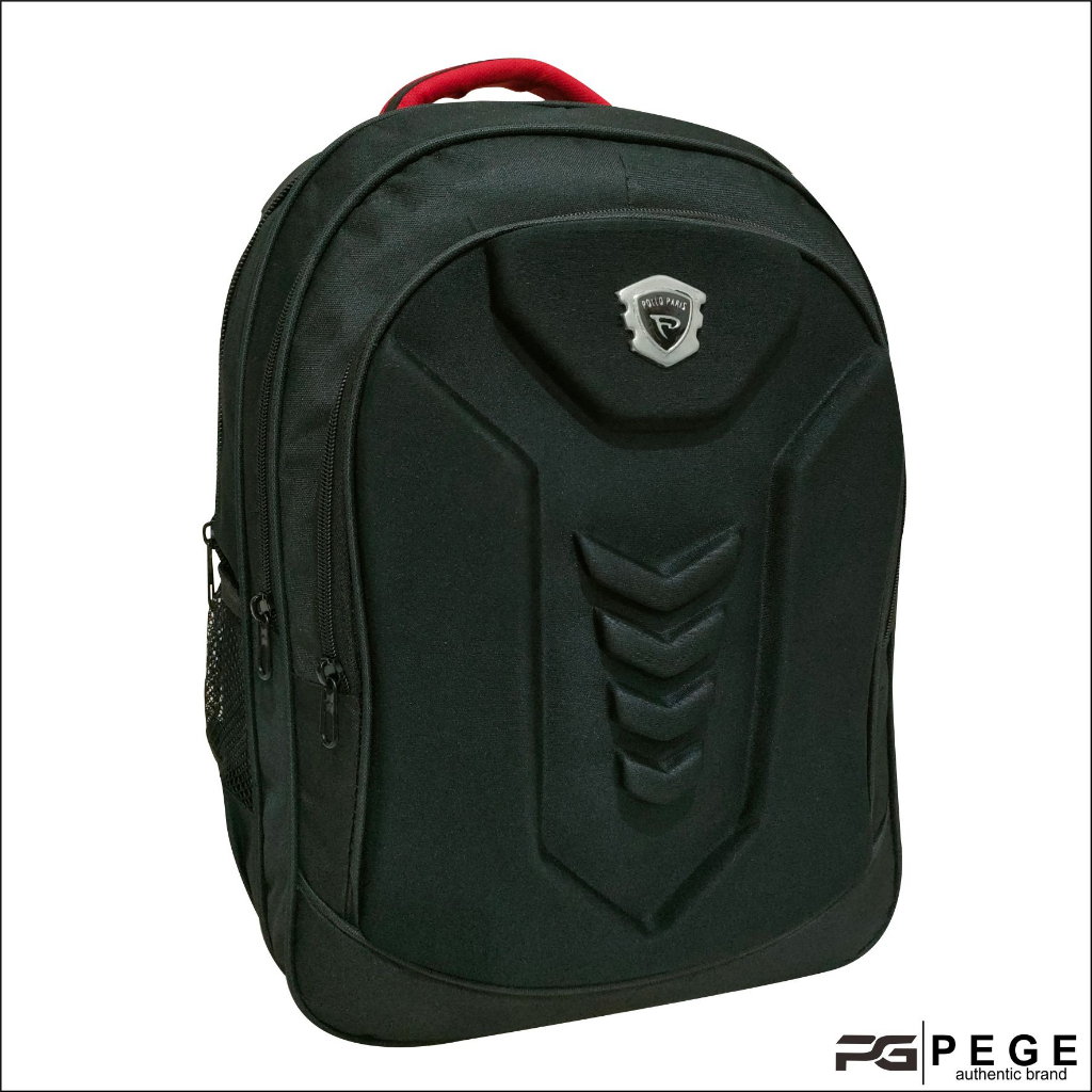 Tas Ransel Pria Laptop Emboss PEGE Thorzy Polos Hitam Model Simpel Kasual - PG 13