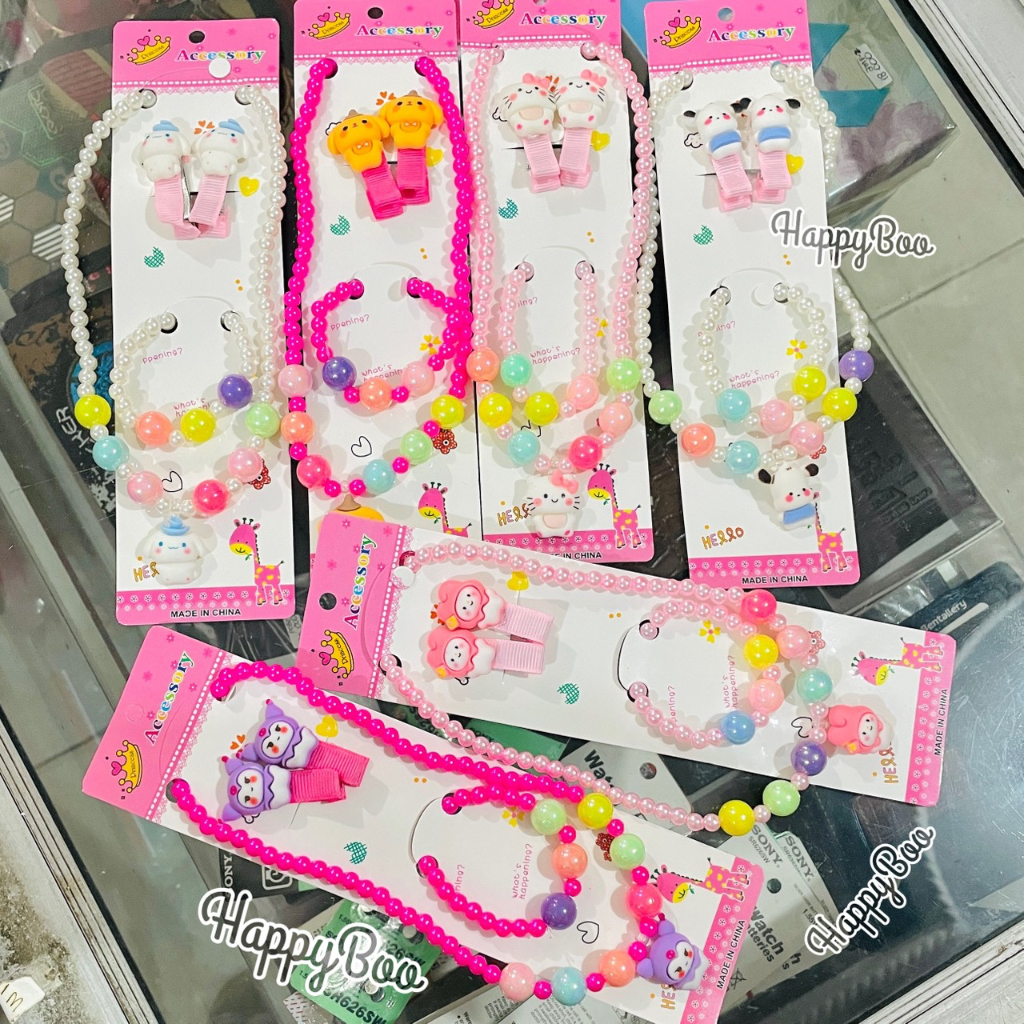 Perhiasan set aksesoris anak kalung gelang jepit rambut Sanrio jewelry set mutiara anak JEWS