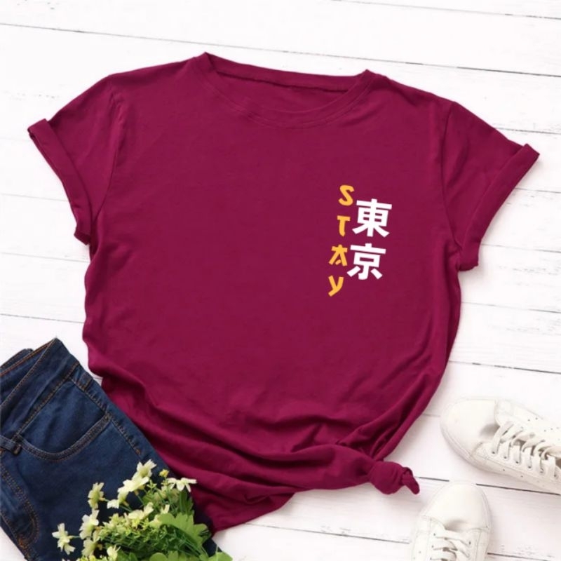 Kaos wanita atasan wanita distro lengan pendek kaos oblong cewek baju perempuan stay cina