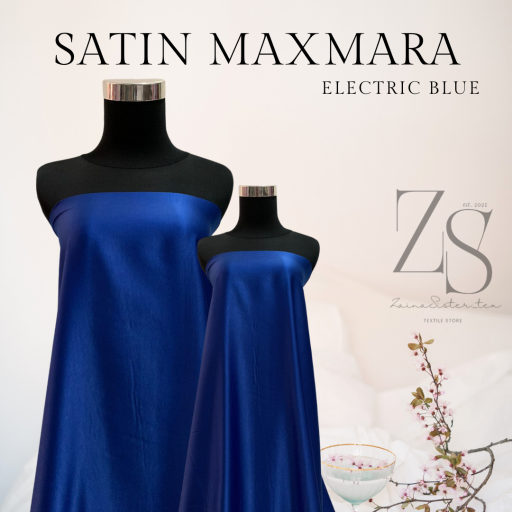 Bahan Kain Satin Maxmara Warna Biru Elektrik Electric Blue Biru BCA