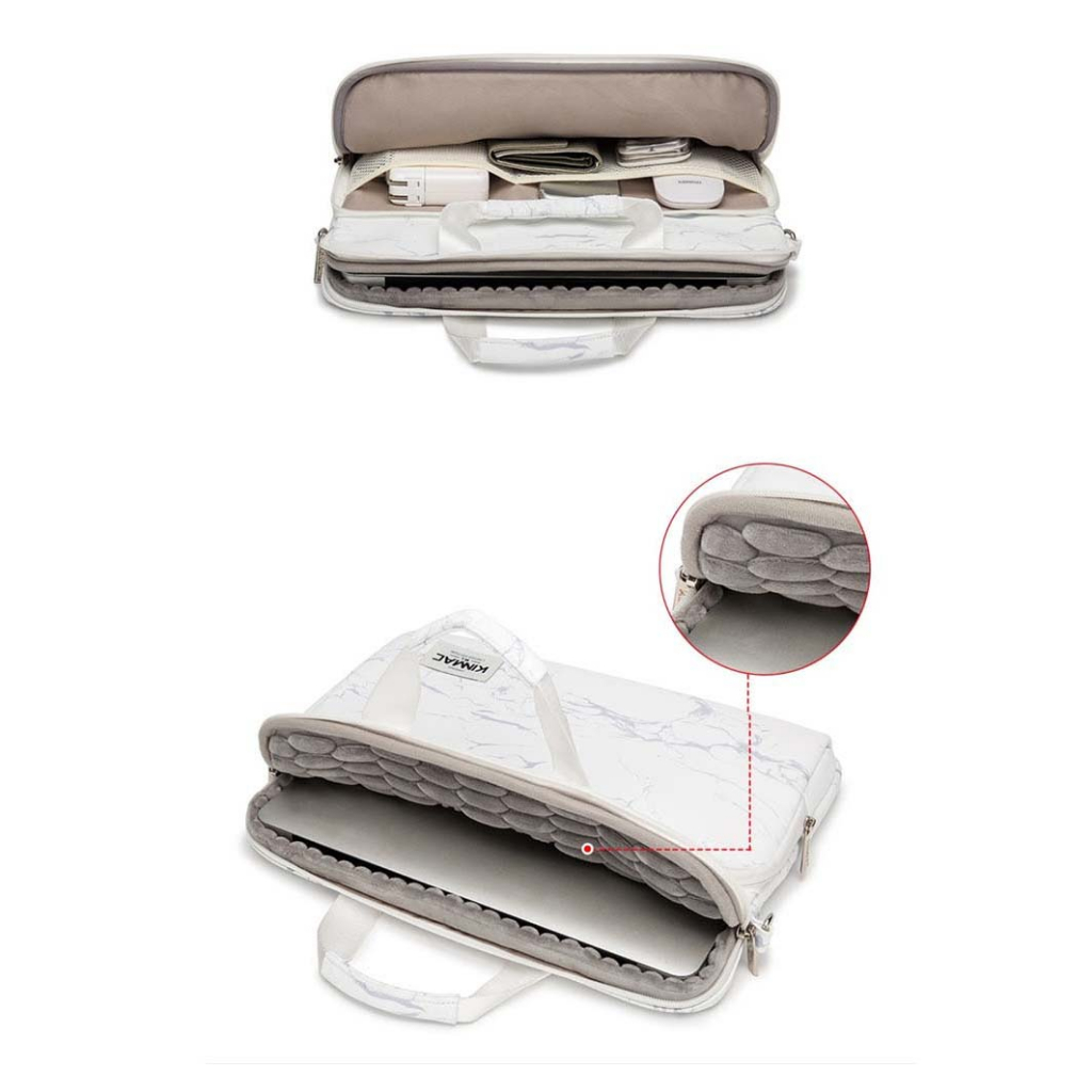 Tas Laptop Macbook KINMAC Longstrap white &amp; Black marBle 13 14 15 16 inch