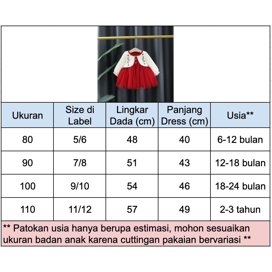 Gaun Merah Import Dress Midi Anak Perempuan Baju Pesta Anak Cewek