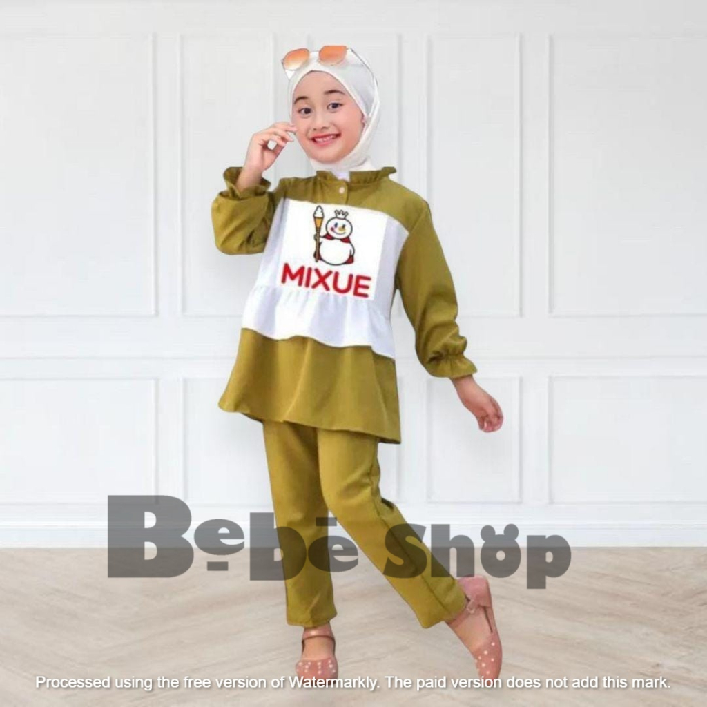 Setelan Mixue anak perempuan  Lengan Panjang bahan cringkle usia 3 sampai 12 tahun// baju mixue  promo 12.12// 12.12 sale