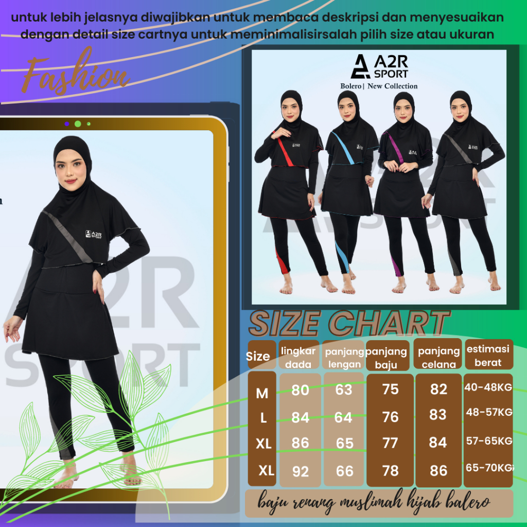 A2R Sport - Bolero Baju Renang Muslim Dewasa hijab set