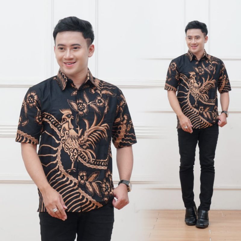 022 Zahira Batik HRB026 Kenongo Hem Kemeja Batik Pria Lengan Pendek  Katun Primis Halus M L XL