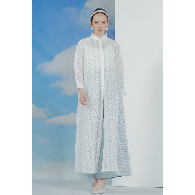 Elmira Lace Shirt Dress - White XS S M L XL XXL buttonscarves series voal frozen dream park tapis yu