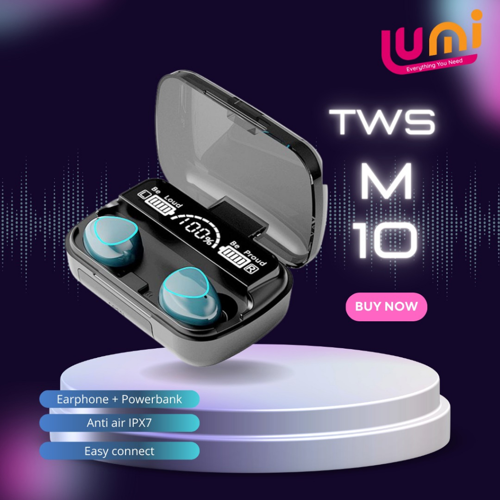 TWS Headset M10 M41 5.1 Bluetooth Earphone Powerbank 3500mah In-Ear 9D Mini Touch Sports Wireless Earbuds Bass HIFI Sounds Nirkabel Tahan Air Olahraga Kait Telinga Dengan Mikrofon