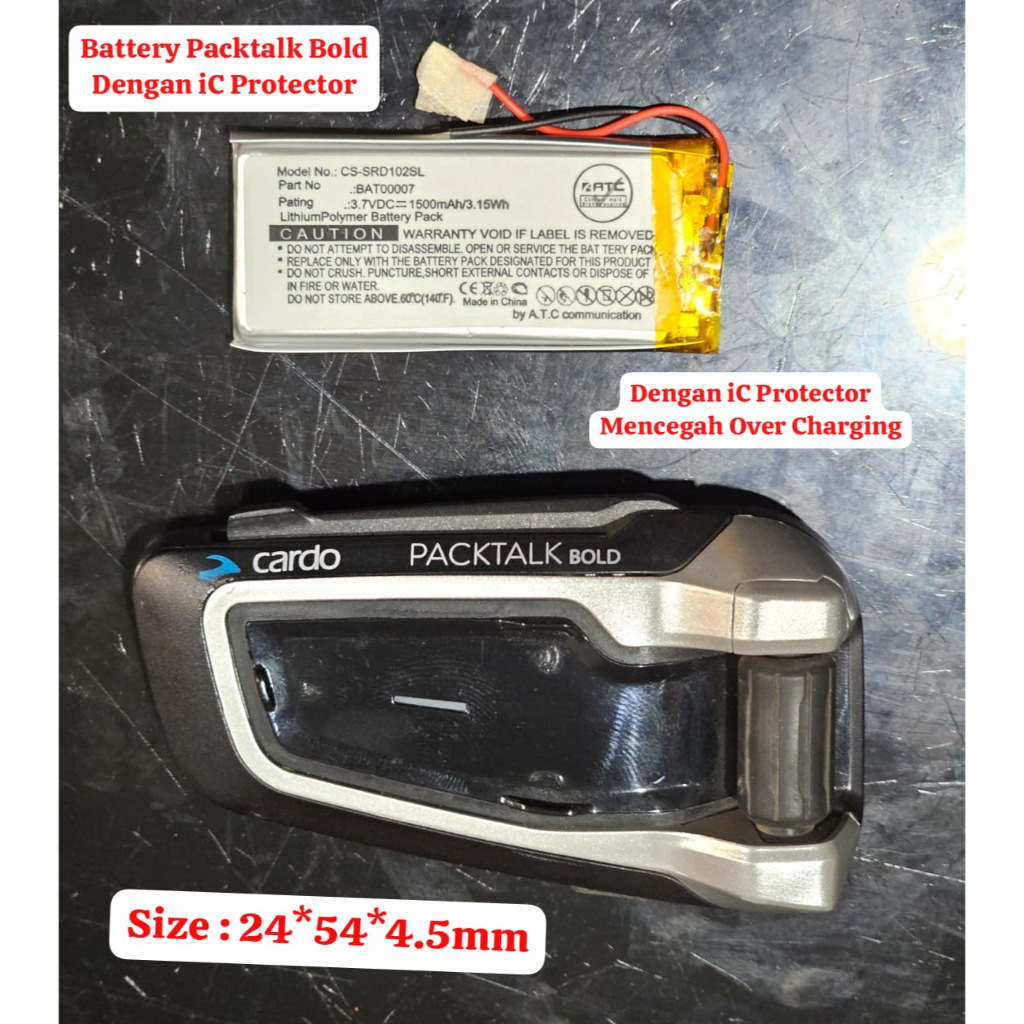 Battery Cardo Packtalk Bold Black Sena Scala Rider Intercom, battery pengganti Packtalk Bold