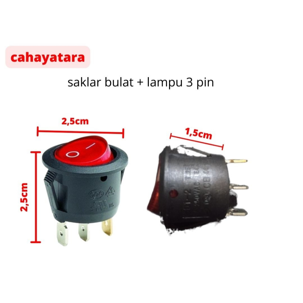 Saklar Bulat Plus Lampu 3 Pin / Rocker Switch Bulat Merah 3pin ( + lampu )