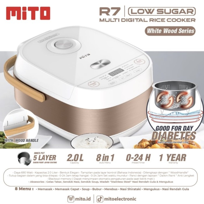 MITO NEW R7 GLOW 2L DIGITAL RICE COOKER LOW CARBO RENDAH GULA BLACK GOLD DAN SILVER BLUE  DESKRIPSI R7  Mito R7 Glow