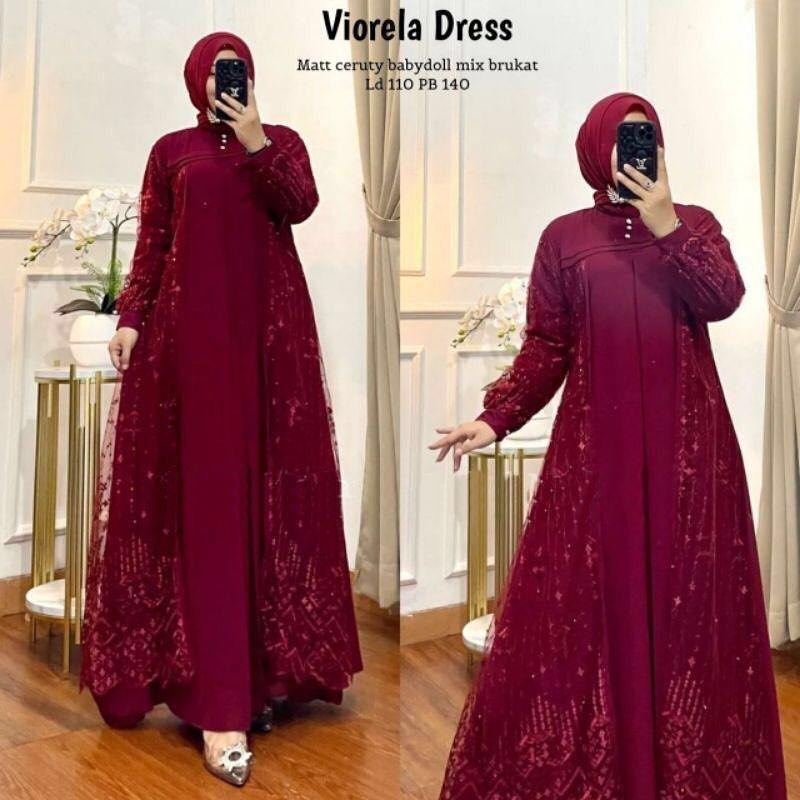 Naret Fashion Viorella Dress Burkat Mewah Kondangan gamis ceruty / gamis ceruty babydoll / gamis cer