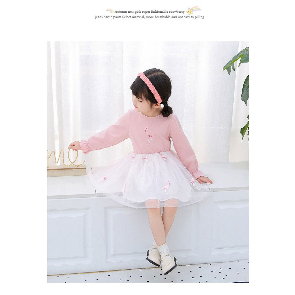 Dress Anak Perempuan Lengan Panjang Pinky Flamingo